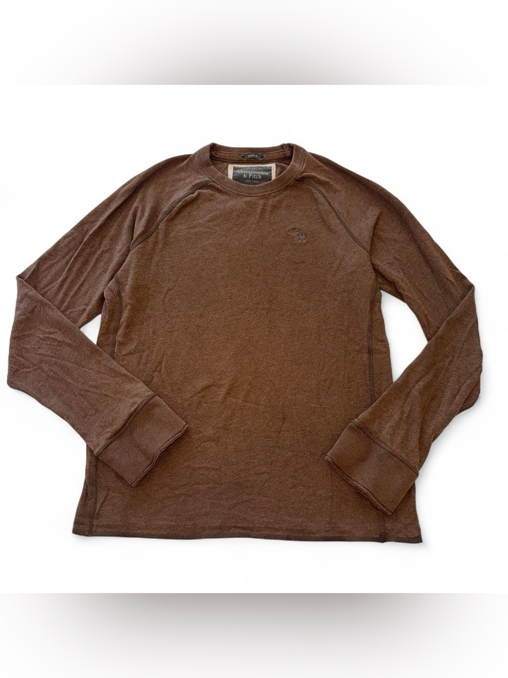 Y2K Abercrombie & Fitch Men’s Brown Long-Sleeve Crew Shirt - Small